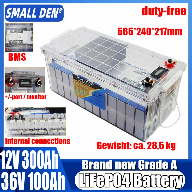 

12v 300ah-36v 100ah lifepo4 battery pack 2000w/5800w high performance electric vehicle boat off-road car golf cart inverter home