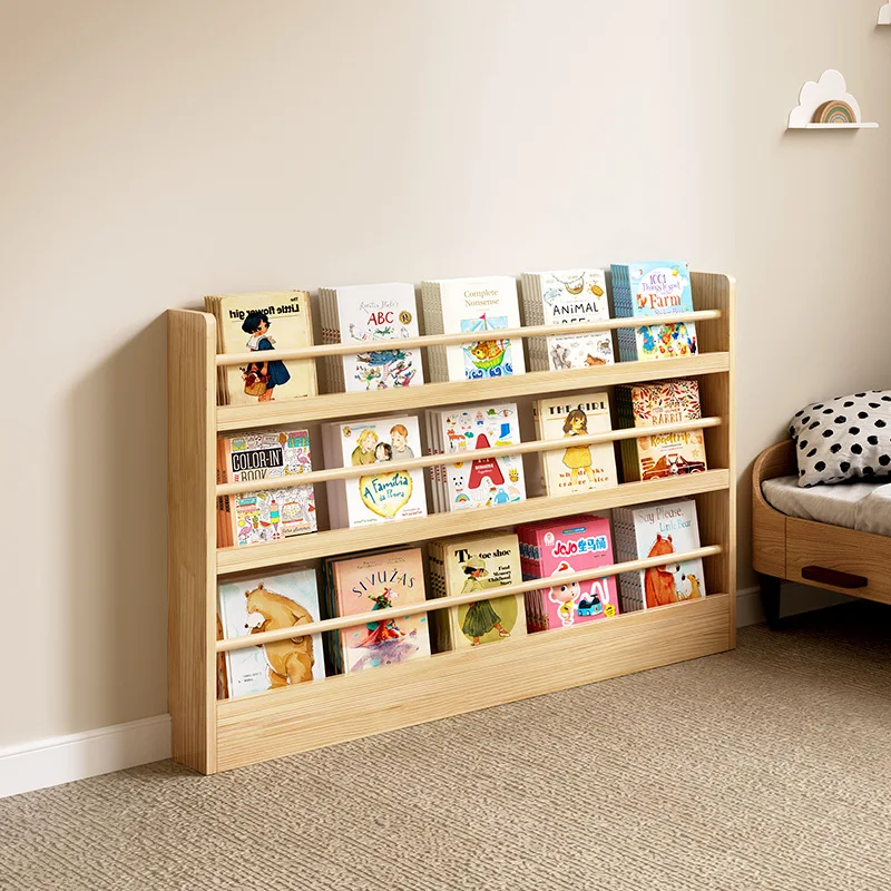 

Household solid wood bookshelf Children's picture books Floor-to-ceiling display shelf Multi-layer reading storage rack Magazine