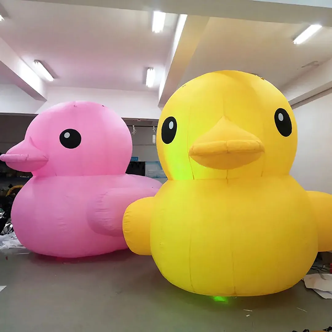 Giant Inflatable Duck Air Blow Cartoon Pink/Yellow Duckie/Duckling Animal Balloon with Blower Event Outdoor Decoration Props