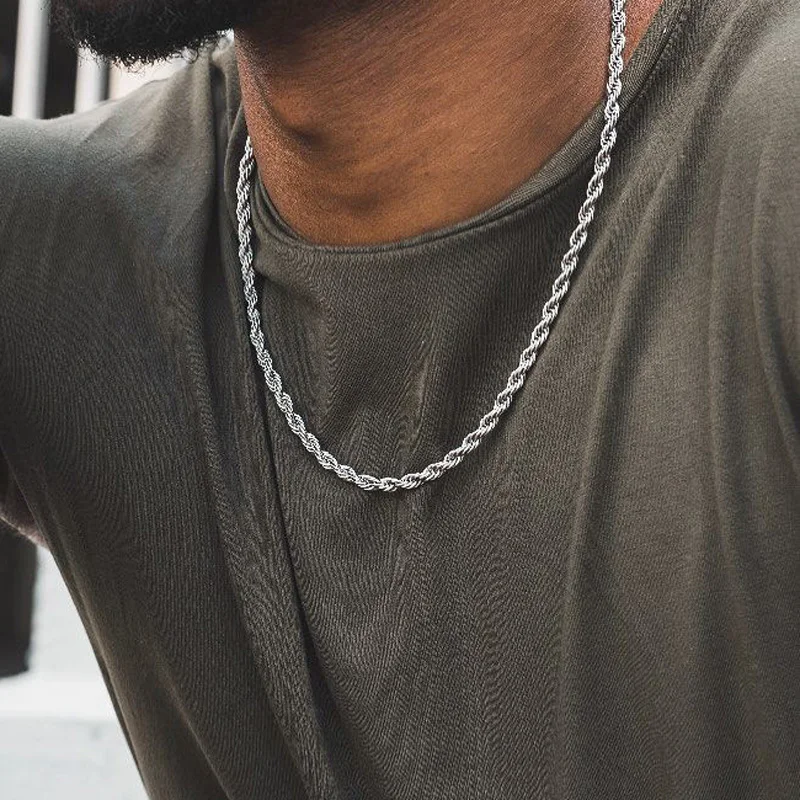 Classic Rope Chain Men Necklace Width 2/3/4 MM 925 Sterling Silver Figaro Cuban Chain Necklace for Men Women Jewelry