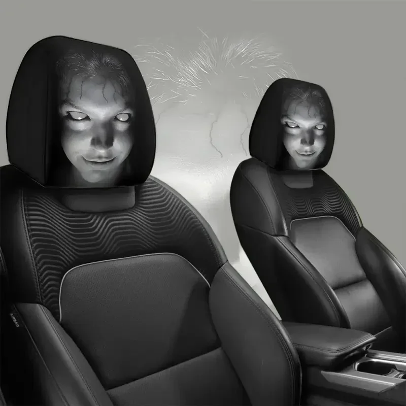 2Pcs Halloween Horror Face Printing Car Headrest Covers Universal Elastic Car Seat Headrest Cover image 5