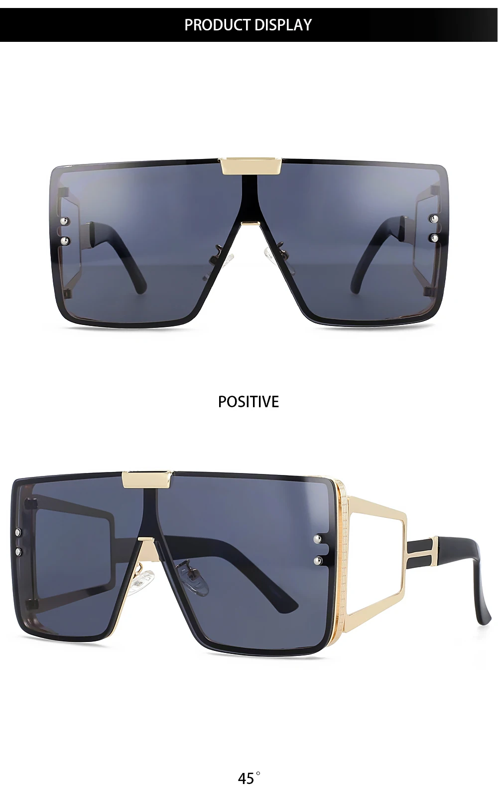 46588 Vintage Luxus Marke Sonnenbrille Frauen Großen Rahmen Männer Mode Eine Linse Quadratische Shades Uv400 Gläser – Detail 5