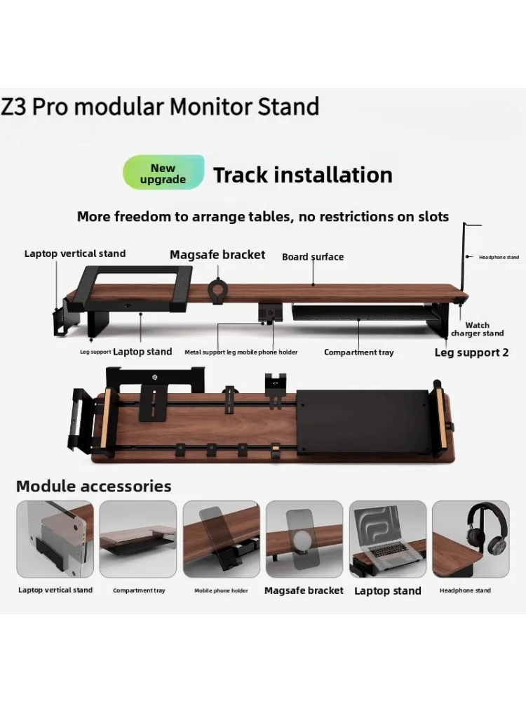 Z3 Pro Modulaire Monitor Riser Massief Houten Desktop Lift Stand Computerscherm Stand Ergonomisch Bureau Organizer Systeem - afbeelding 2