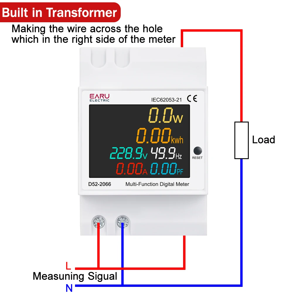 EARU 6-in-1 DIN-Schienen-AC-Monitor 110V 220V 380V 100A Spannung Strom Leistungsfaktor Aktiver KWh-Energieverbrauch Frequenzmesser VOLT