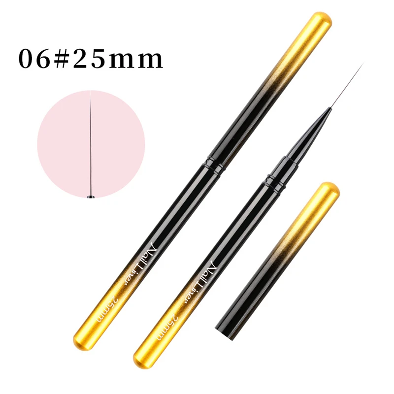 6/9/12/15/18/25mm カラーグラデーションメタルハンドルアートライナーDIYペイントブラシ 描画ラインストライプフラワーペイントペンUVジェルブラシ