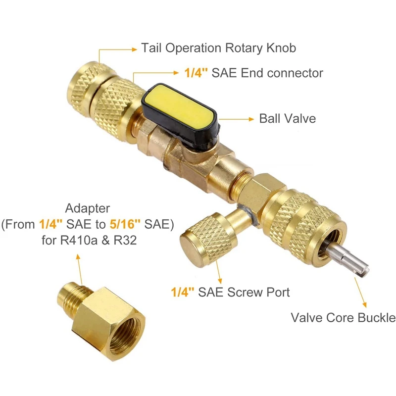 2X R410A R22 Valve Core Remover Installer Tool With Dual Size SAE 1/4 & 5/16 Port For R404A R407C R12 R32 HVAC System