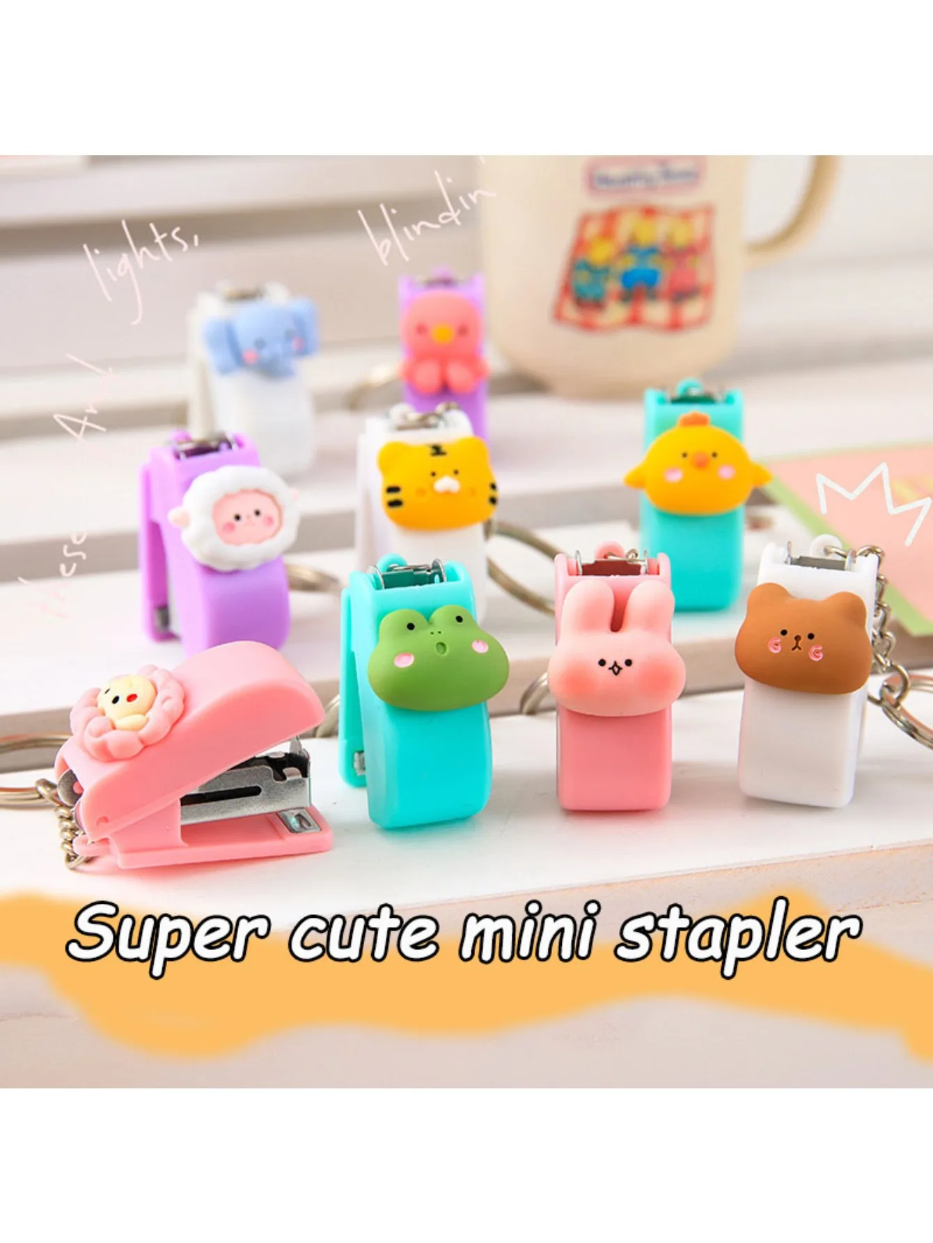 

Cute Cartoon Mini Stapler Portable Keychain Staple Students Paper Binder Stationery School Office Supplies