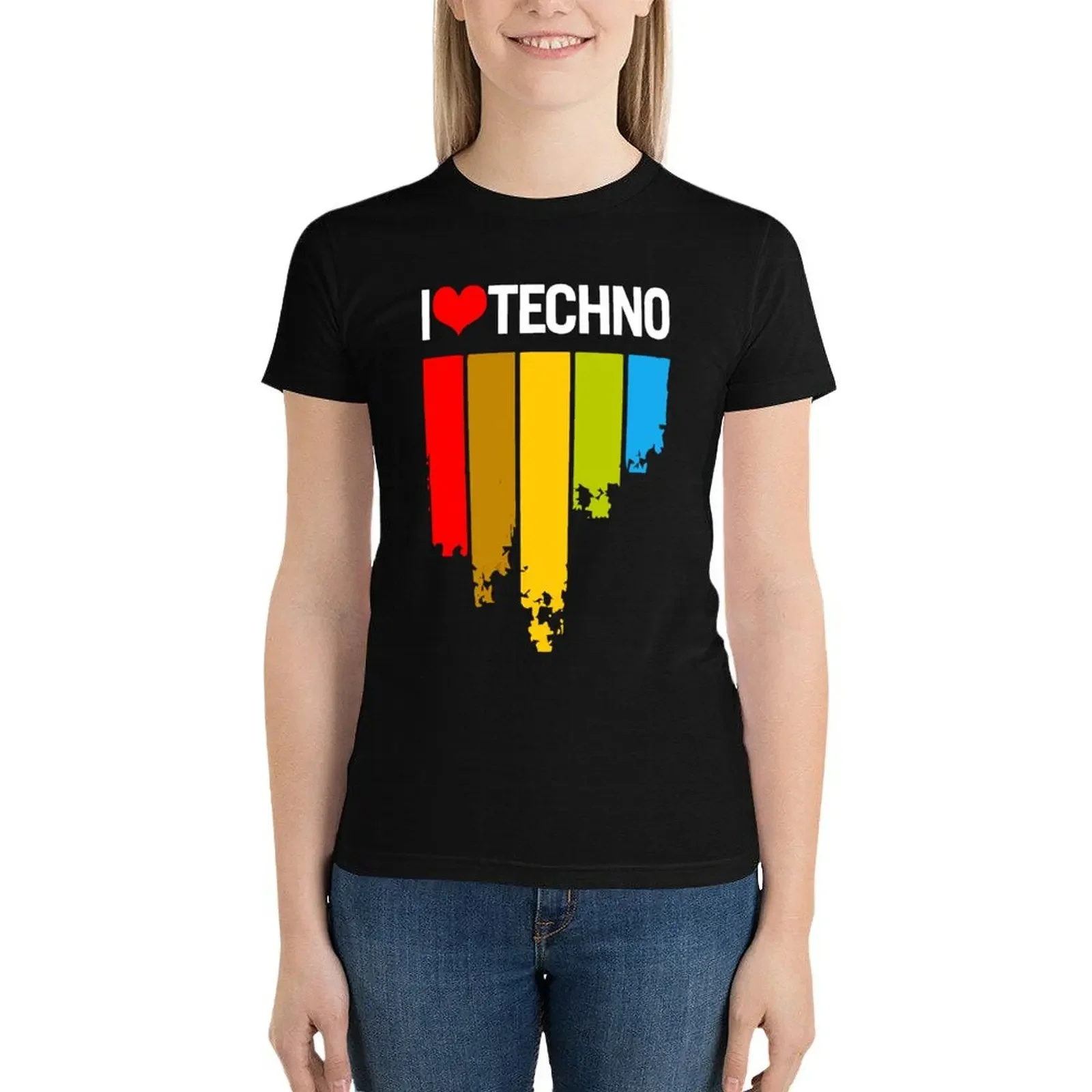 I Love Techno T-Shirt Female clothing anime clothes Top Women