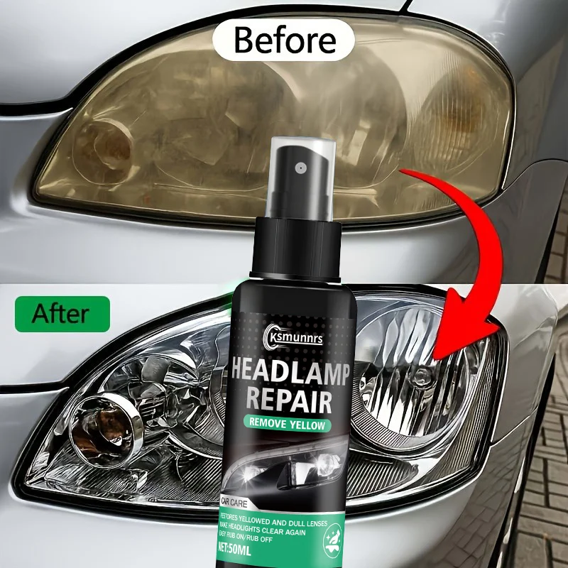 Car headlight restoration spray - designed to fix yellowing, cloudiness, oxidation, and scratches, boosting light brightness