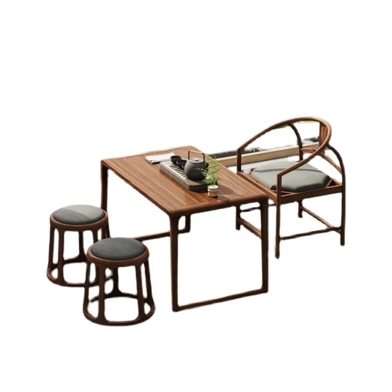 

New Chinese style, small apartment, balcony, tea table and chairs, combination