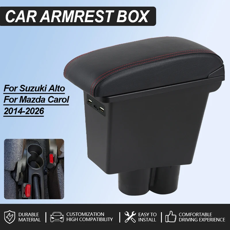 

Armrest For Suzuki Alto For Mazda Carol 2014-2026 Center Console Storage Box with USB Interior Retrofit Accessories No Drilling