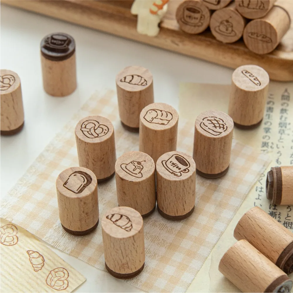 

Cute Vintage Coffee Bread Stamp Rubber Bottle Shape Wooden Stamp Scrapbooking Seal Daily Planner