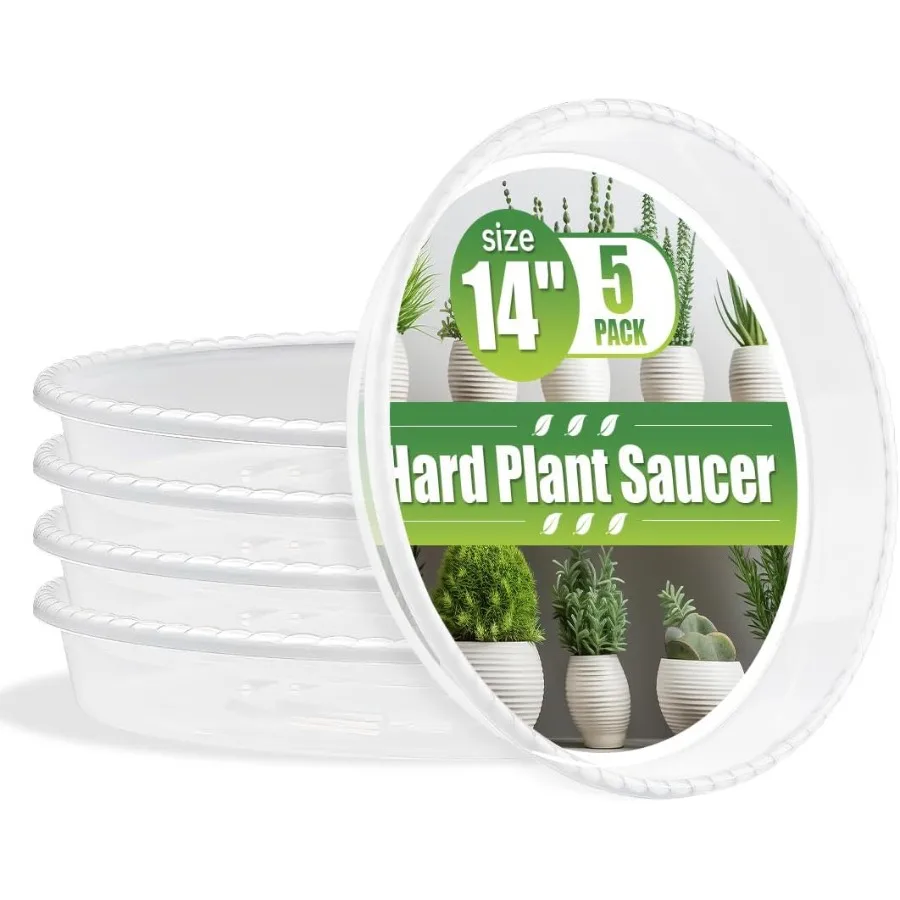 

5 Pack Plant Saucer for Indoor Plants 14 Inch Clear Plant Trays for Pots Durable Plastic Flower Plant Pot Saucer Heavy Duty Stu