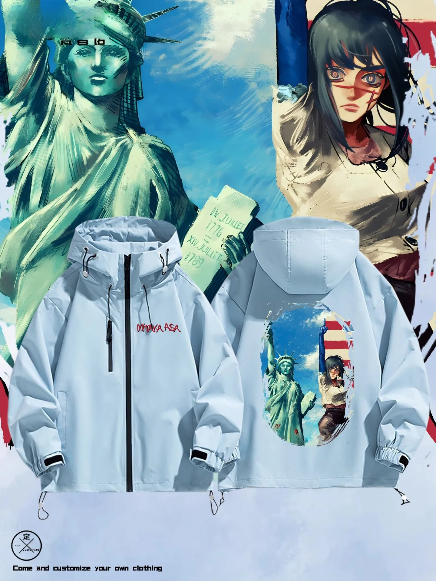 

Tee-in-One Anime Saw Game War Devil Tee Eagle Alliance Loose Outerwear Jaet Casual Sle Windproof Polyester Fabric