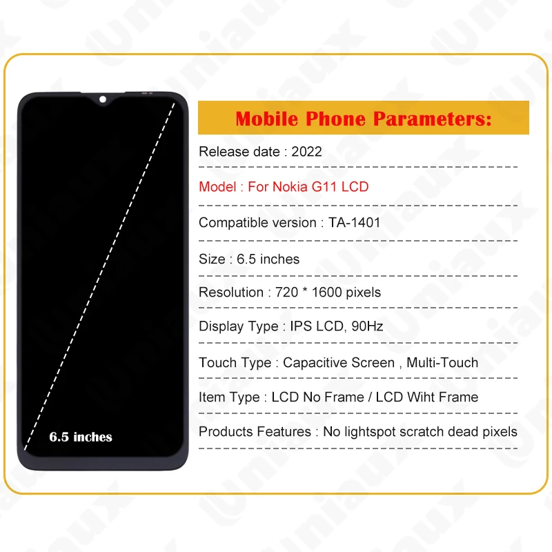 100% Original For Nokia G11 LCD Display With Frame Digitizer Assembly