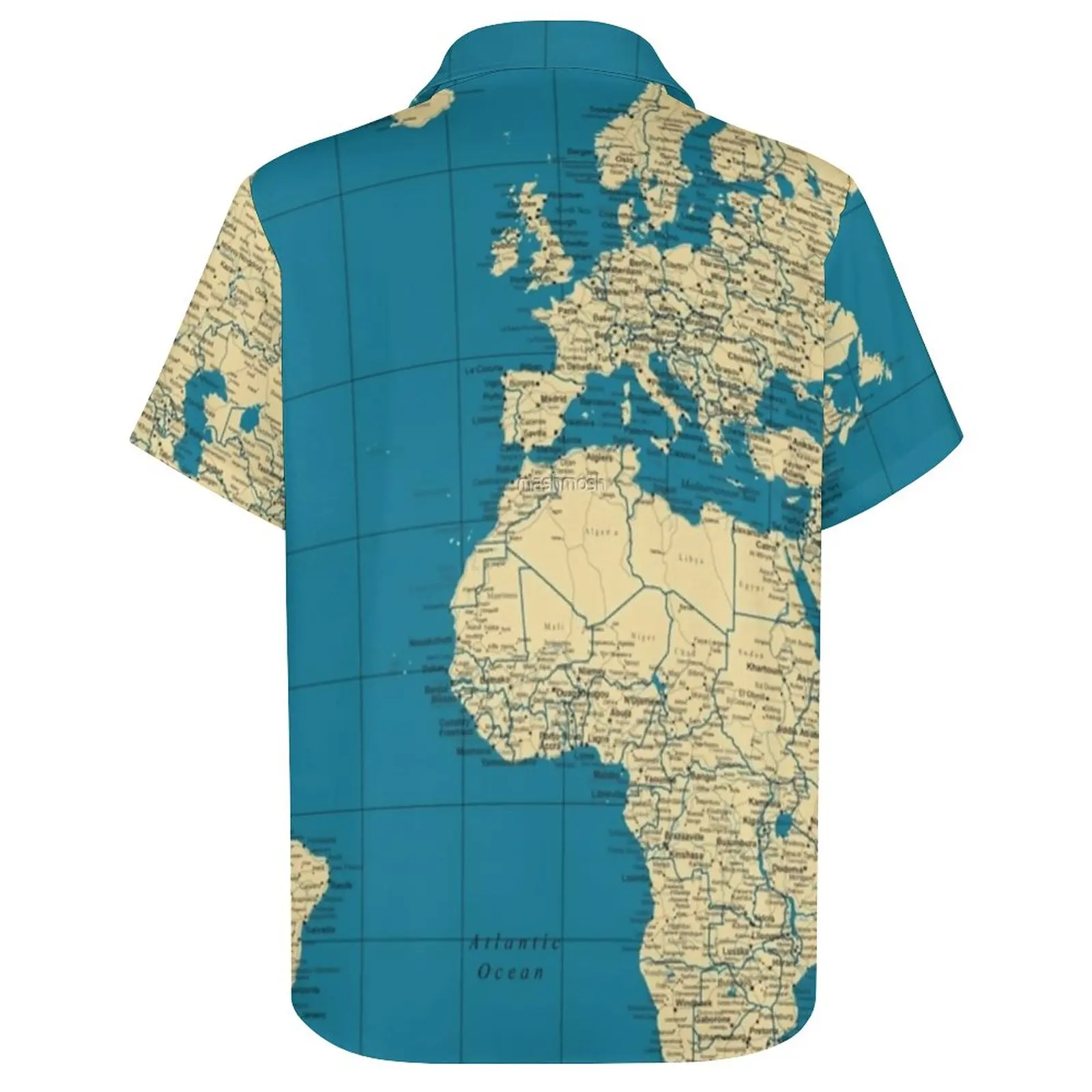 Mapa mundi vintage camisa casual países cidades estrada praia camisa solta havaiana na moda blusas de manga curta gráfico oversize topo