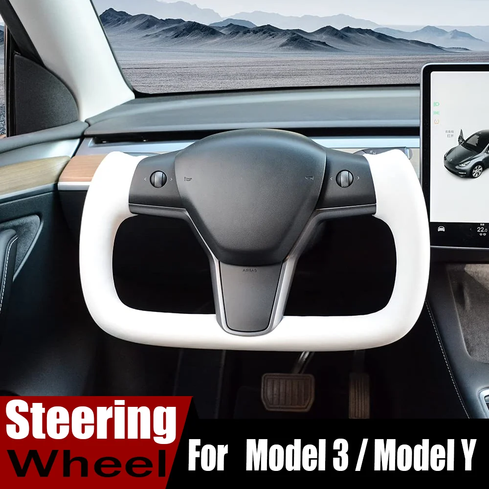 Yoke Steering Wheel For Tesla Model 3/Y Heating Optional Personalized Black White NAPPA Leather Car Accessories 2017-2022 2023