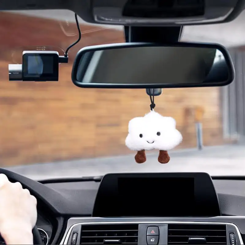 Car Cartoon Plush Pendant Auto Cartoon Cloud Rearview Reflector Pendant Soft Colors Vehicle Interior Decoration for RVs Trucks