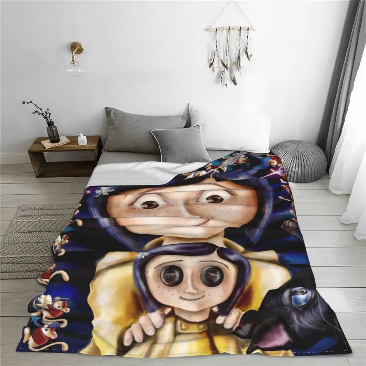 Coraline Tim Burton Blanket Flannel Winter the Secret Door Fantasy Lightweight Thin Throw Blanket for Bedding Car Bedspreads