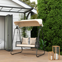 Outsunny 2 seater garden swing with retractable awning load 240 kg khaki