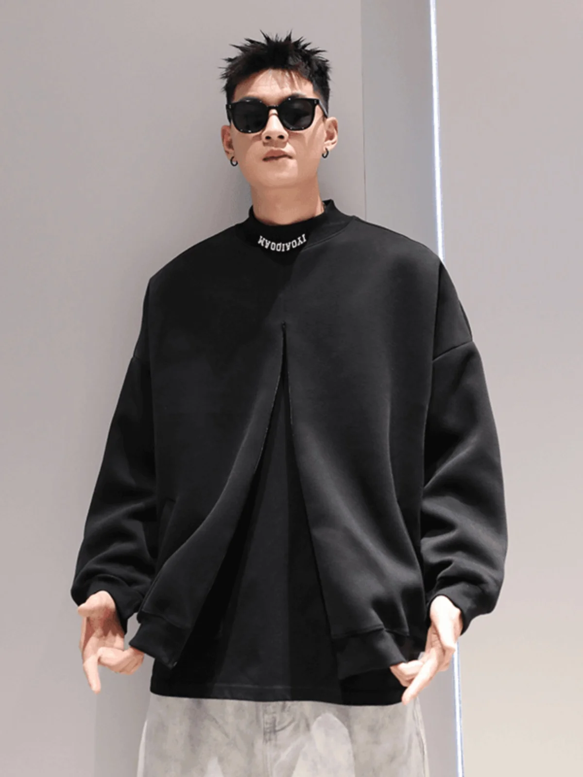 

Мужская повседневная свободная толстовка с эффектом двухслойности, уличный стиль, весна-осень, с высоким воротником, модная повседневная верхняя одежда Hip Haome