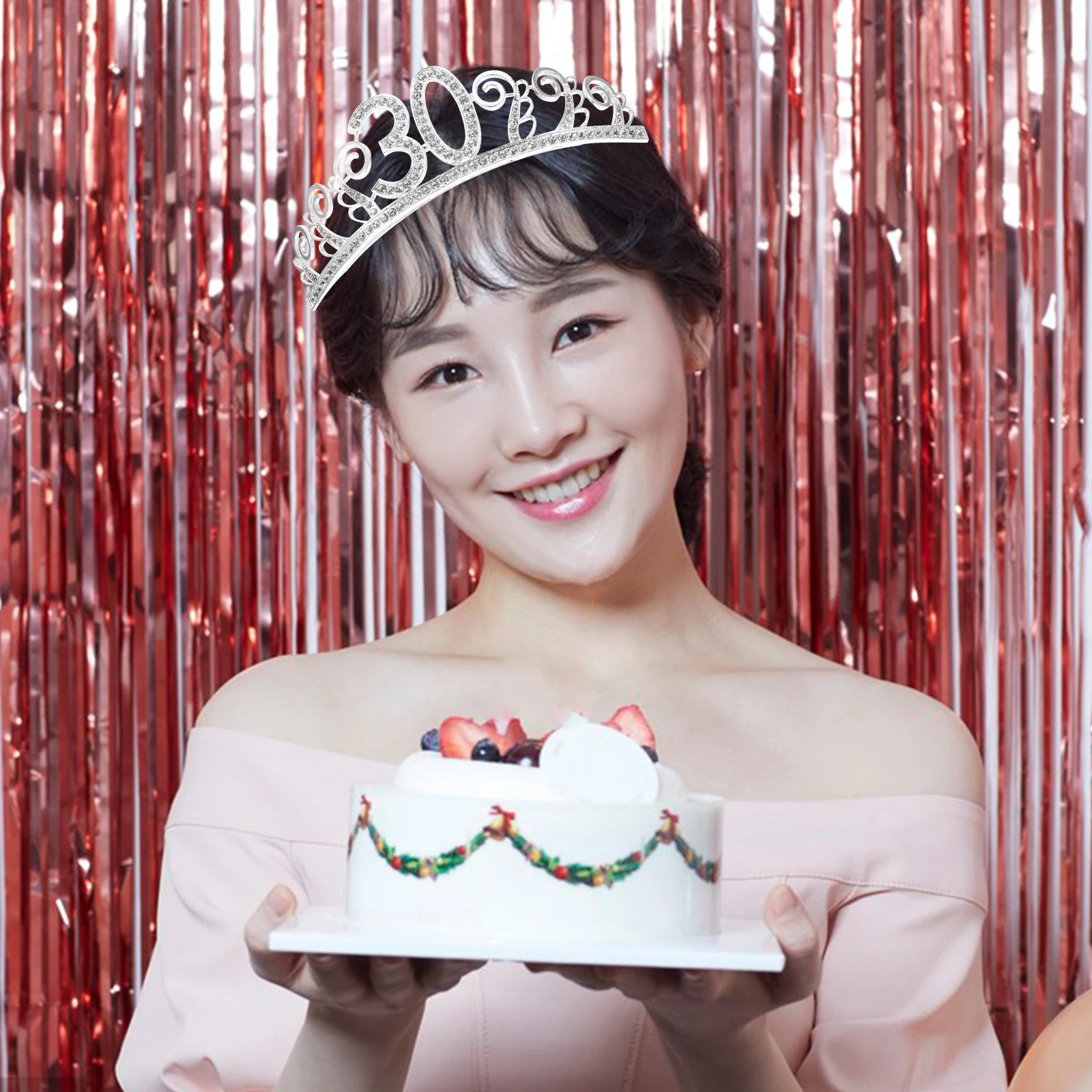 

Rhinestone Crown Hair Accessory Women Birthday Party Crown Tiara Headdress Rhinestones Decor Prop Easy Wear Alloy Material Photo