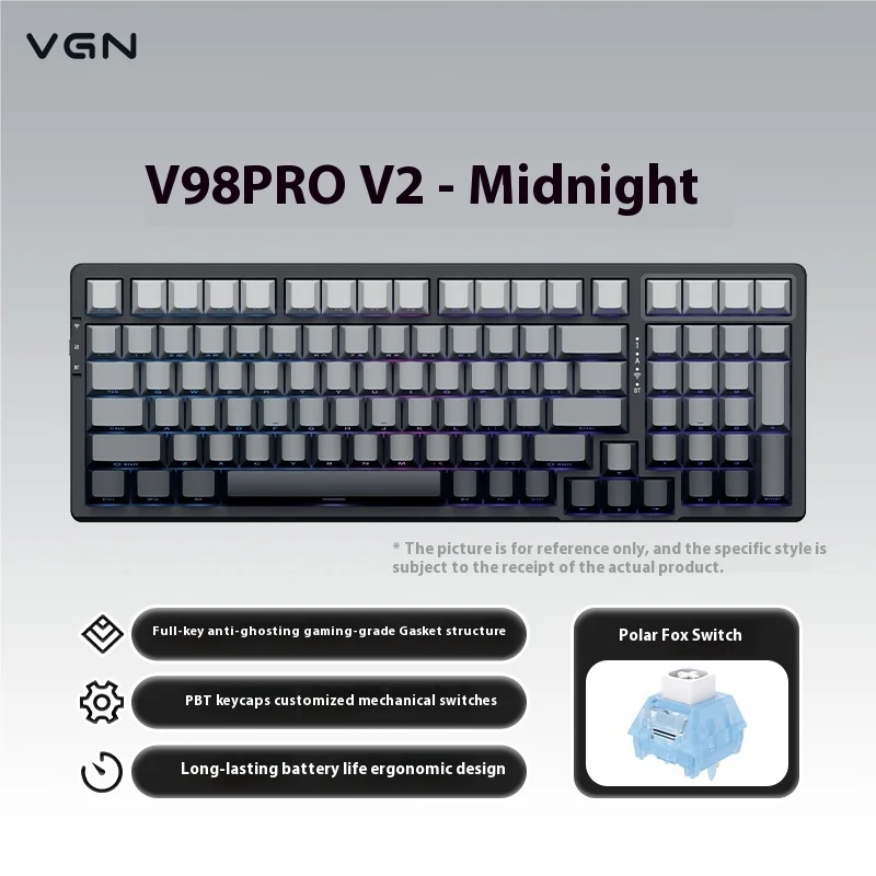 Vgn V98prov3 Polar Fox ثلاثة أوضاع مبادلة ساخنة لاسلكية قابلة للتخصيص لوحة مفاتيح ميكانيكية للألعاب معدات مكتبية للكمبيوتر الطرفية