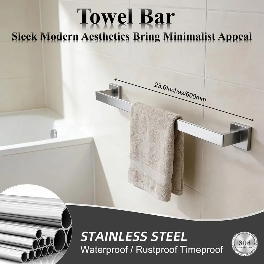 مجموعة الأجهزة 10 قطع من إكسسوارات الحمام المصنوعة من النيكل المصقول SUS304 مجموعة شريط المناشف تتضمن شريط منشفة 2 حامل منشفة 24 بوصة 2 T