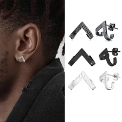 Geometric Stud Earring for Men Stainless Steel Triangle Wrap Earrings Punk Cool Boys Anti Allergy Jewelry Gift for Him Male