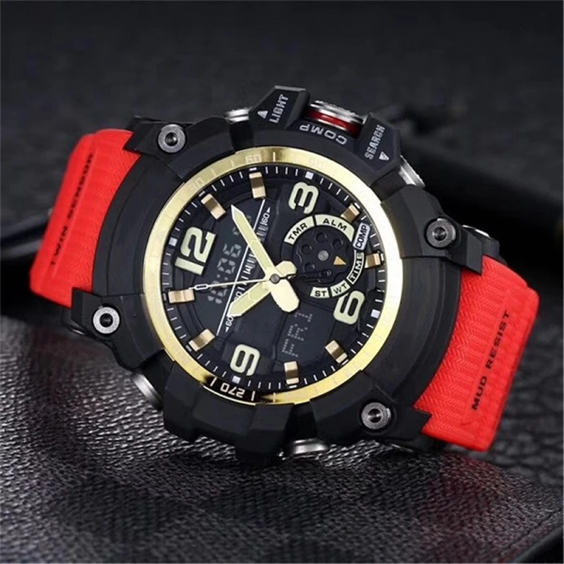 Sports Digital Men\'s Electronic Watch LED Auto Hand Lift Lamp Full Function Compass World Time 1000 Oak Series