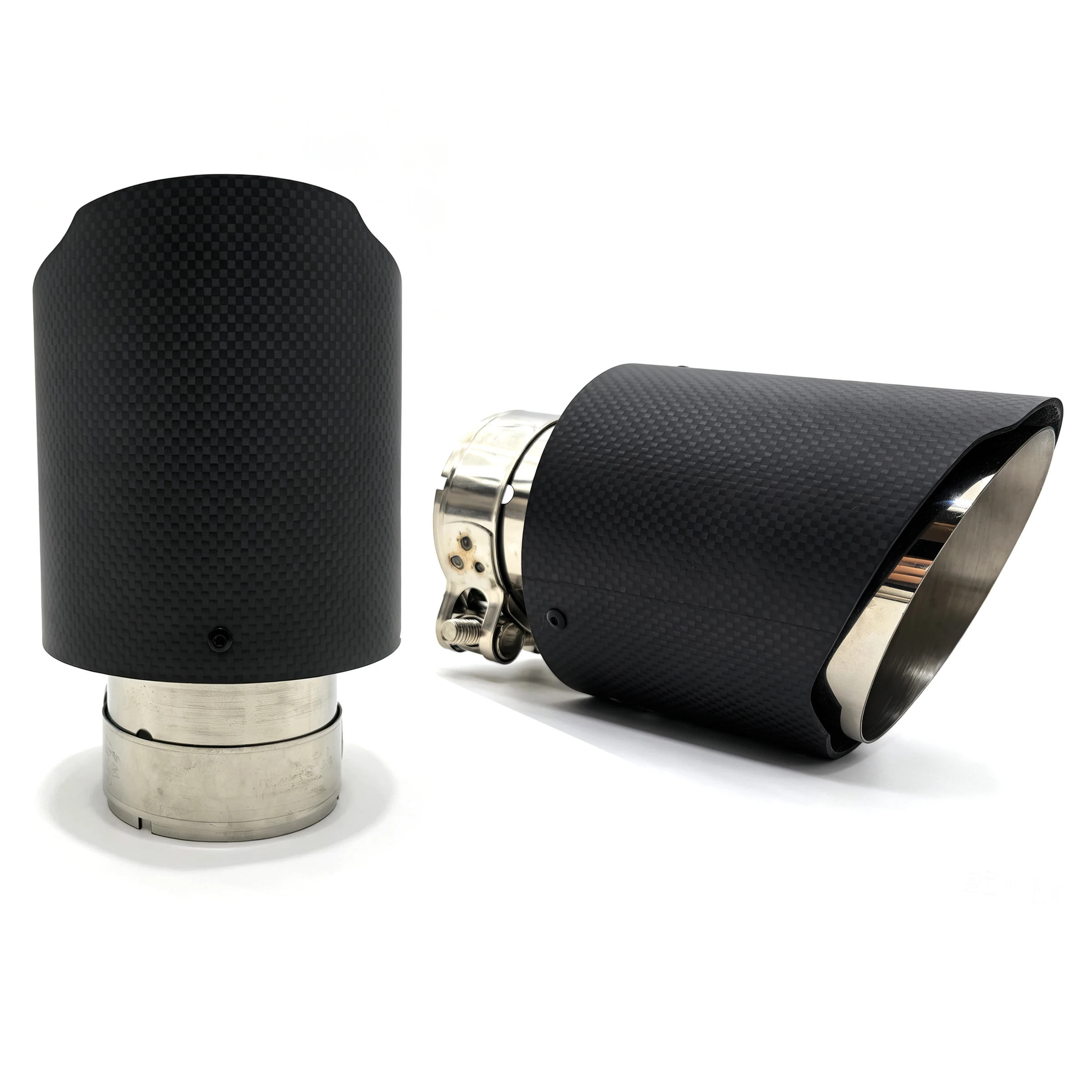 1 Pcs Universal Car Carbon Fibre Tail Throat Stainless Steel Burnishing Single Out Matte Exhaust Nozzle Tip