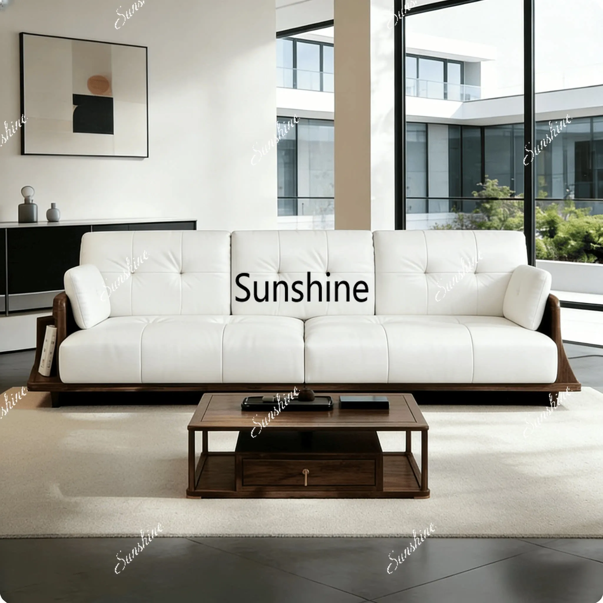 

New Chinese style, classic light luxury solid wood sofa living room, simple classic and comfortableY