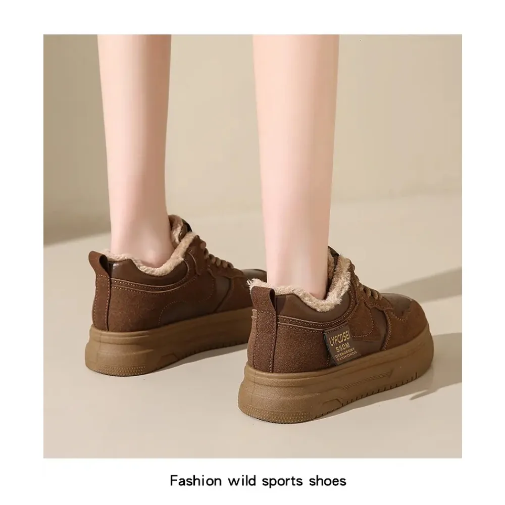 النساء الجلود جديد الخريف الربيع أحذية مشي غير رسمية أحذية رياضية مكتنزة الشتاء أفخم منصة عالية الرياضة أحذية التزلج امرأة