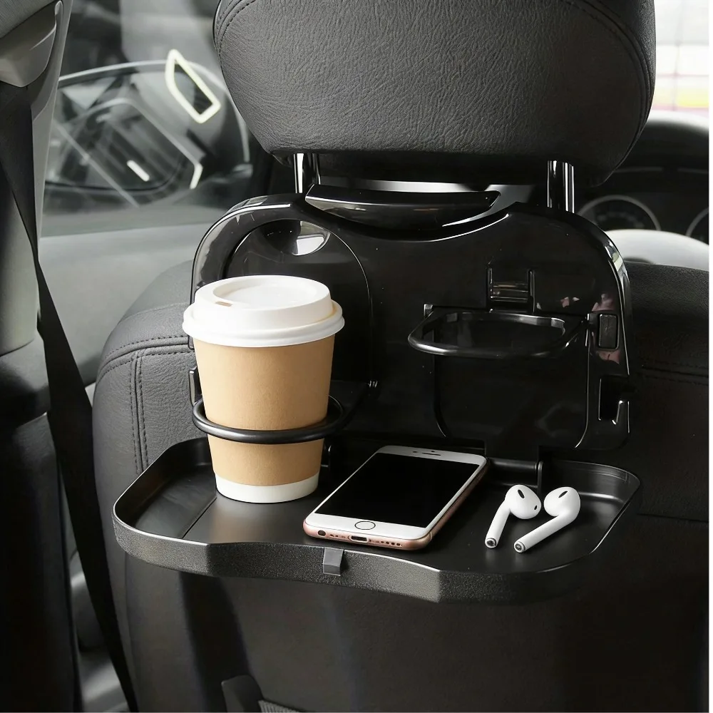 Table pliable pour siège arrière de voiture, pour assiette, porte-gobelet portable, support à café, étui de rangement, plateau repas, accessoire intérieur automobile