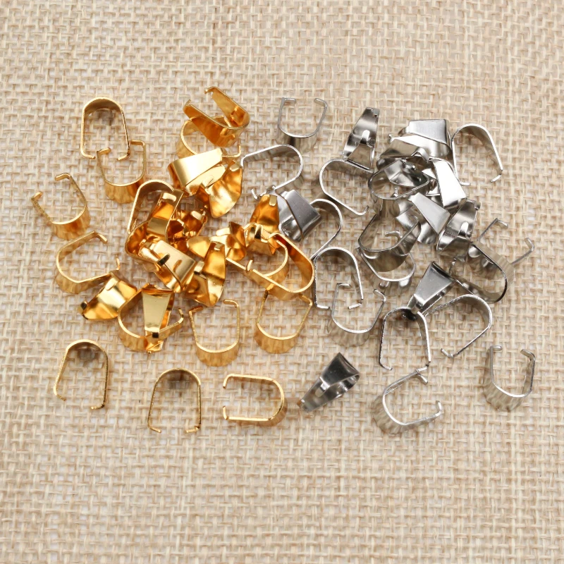 100pcs Stainless Steel Gold Plated Pendant Pinch Bail Clasps Necklace Hooks Clips Connector For Jewelry Making Findings