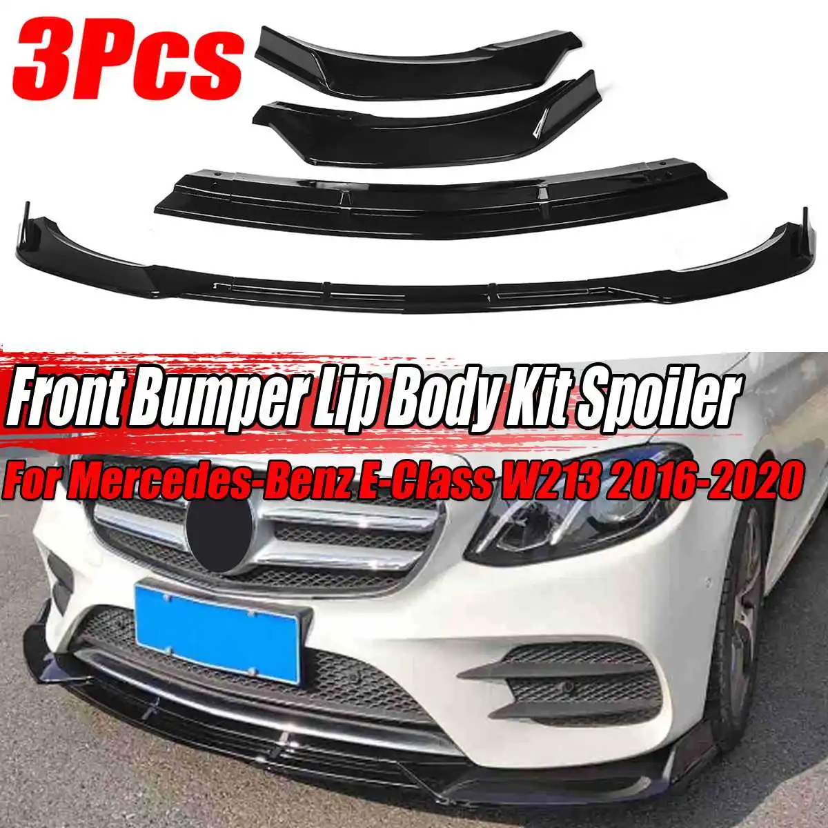 W213 3Piece Car Front Bumper Splitter Lip Spoiler Cover Trim Guard Protector For Mercedes For Benz E-Class W213 2016-2020