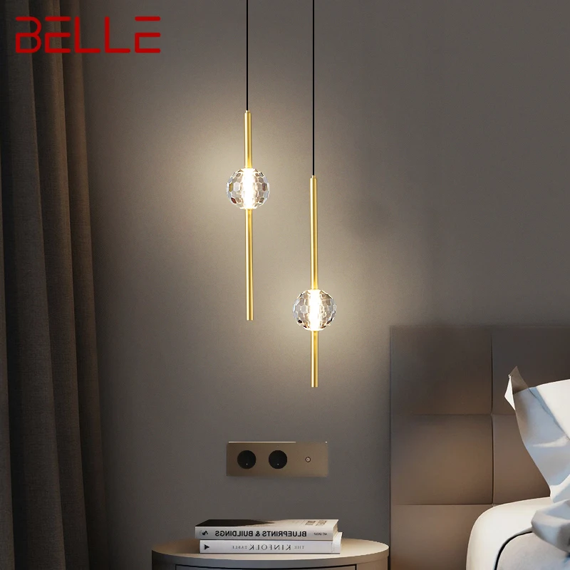 

BELLE Contemporary Copper Pendant Chandelier LED 3 Colors Brass Gold Hanging Lights With Crystal For Modern Home Bedroom