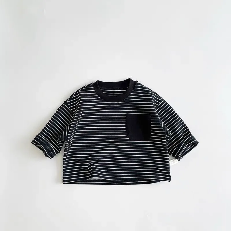 Trendy Striped Tshirt Fashion New Versatile Casual Loose Round Neck Tees New Design Long Sleeve Solid Color Tops