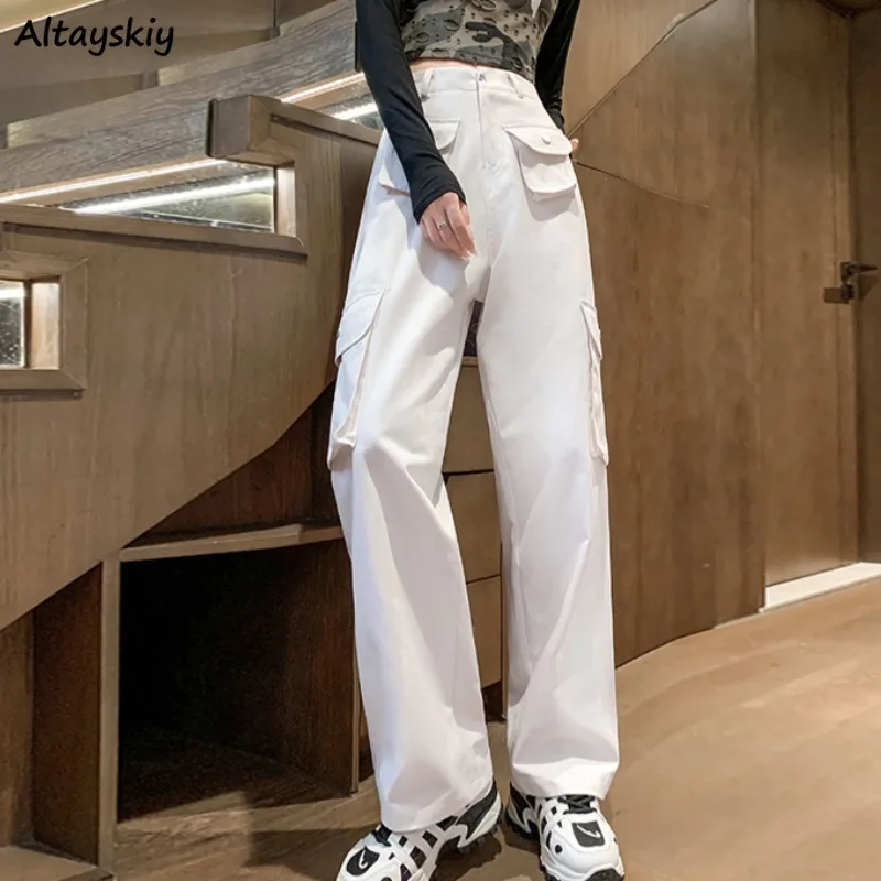 

Cool Pants for Women Korean Safari Style All-match Solid Casual Spring Autumn Young Ins New Pockets Retro High Street Ulzzang