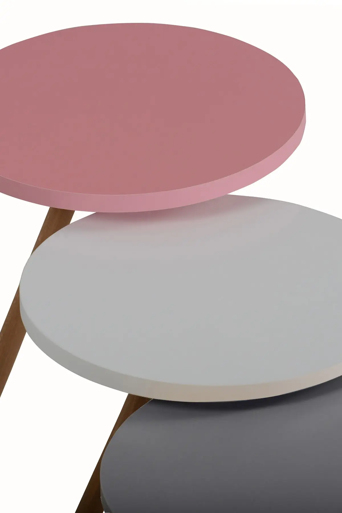 Colorful 3 Piece Nesting Table Wooden Leg Special Round Pastel Design