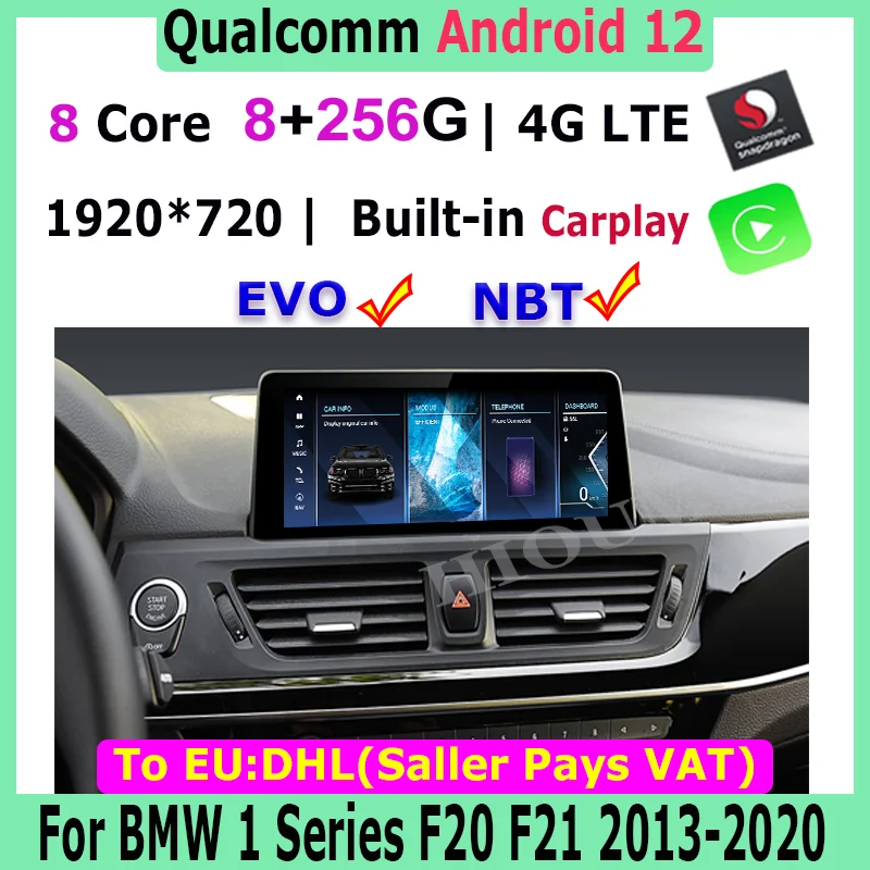 

Carplay Auto 10.25" Snapdragon Android 12 256G Car Multimedia Player GPS Navigation For BMW 1 Series F20 F21 2013 - 2020 Stereo