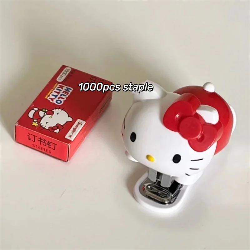 Hello Kitty Sanrio Staplers Set Kawaii Cute Kt Cat Student Material Test Paper Mini Binding Machine School Stationery Girls Gift