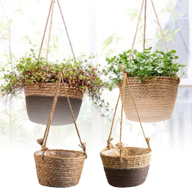 

Natural Straw Weaving Basket Garden Potted Garden Vase Hanging Handmade Rattan Basket Large Capacity Basket Simple And Elegant