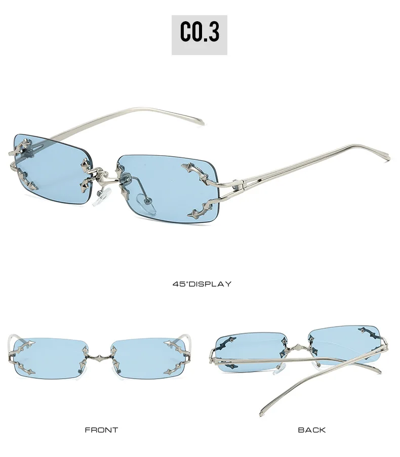 Neue Randlose Sonnenbrille für Damen Rechteckig Stylisch Y2K Persönlichkeit Markendesigner UV400 Schutz Coole Metall-Sternenexplosion-Dekoration – Detail 8