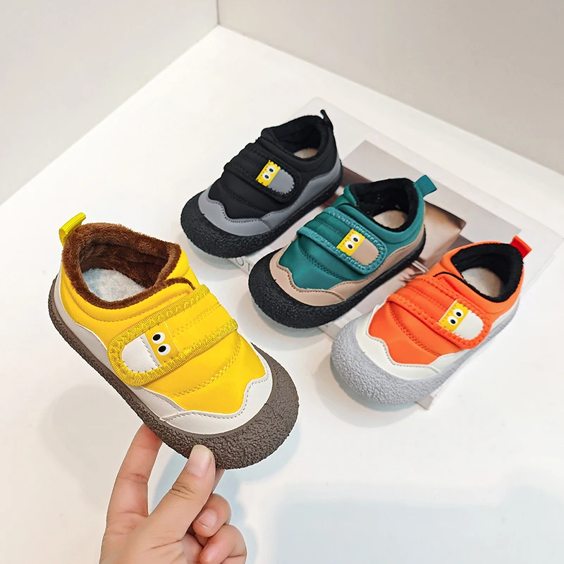 

Kids Causal Shoes Winter New Hot Sale Children's Fashion Cotton Shoes Round-toe Patchwork Boys Girls Flat Plush Shoes Non-slip