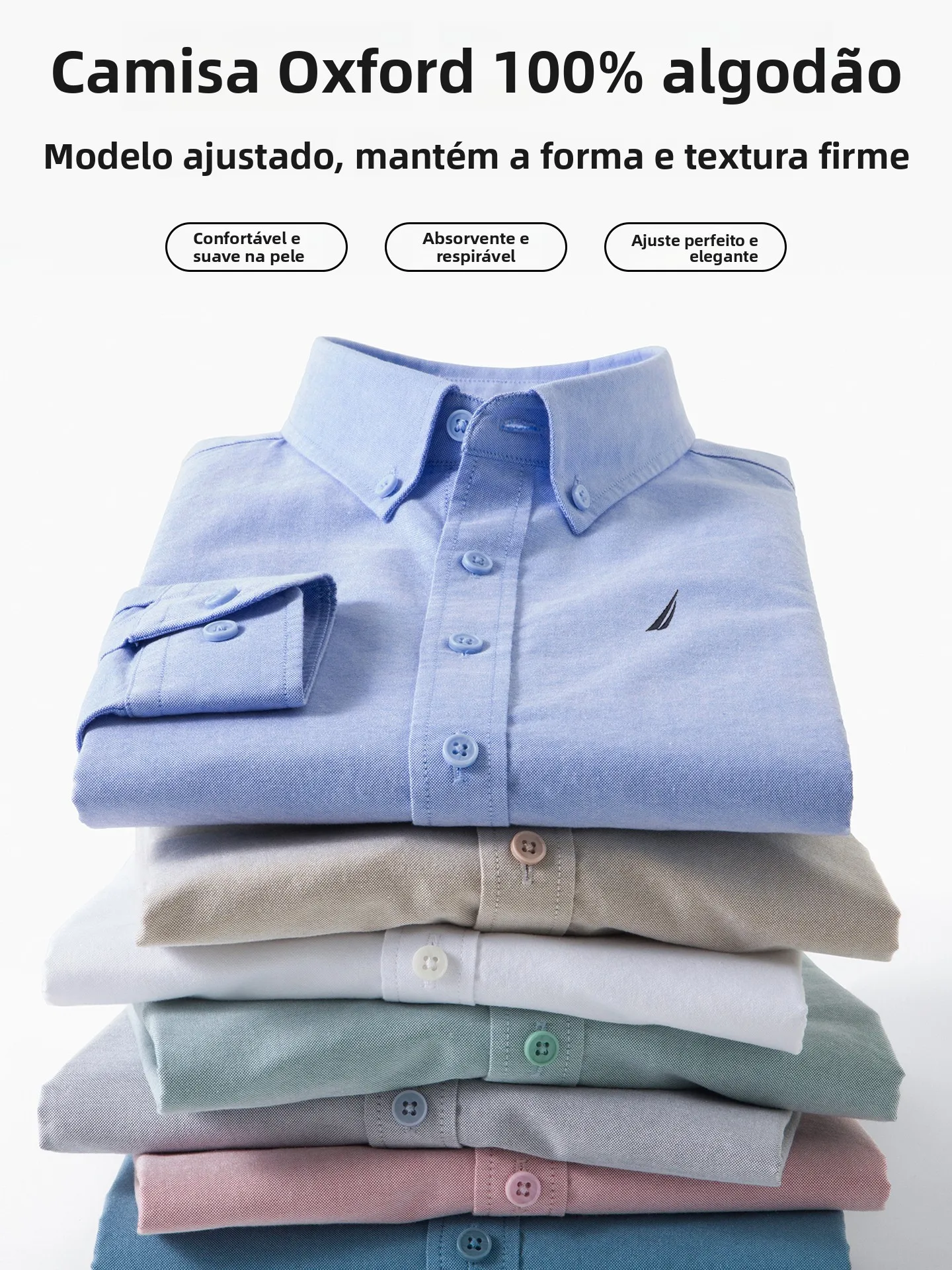 Camisa Masculina Nautica de Manga Longa 100% Algodão Aveludado, Respirável e Confortável para a Pele, Casual e Versátil para ...