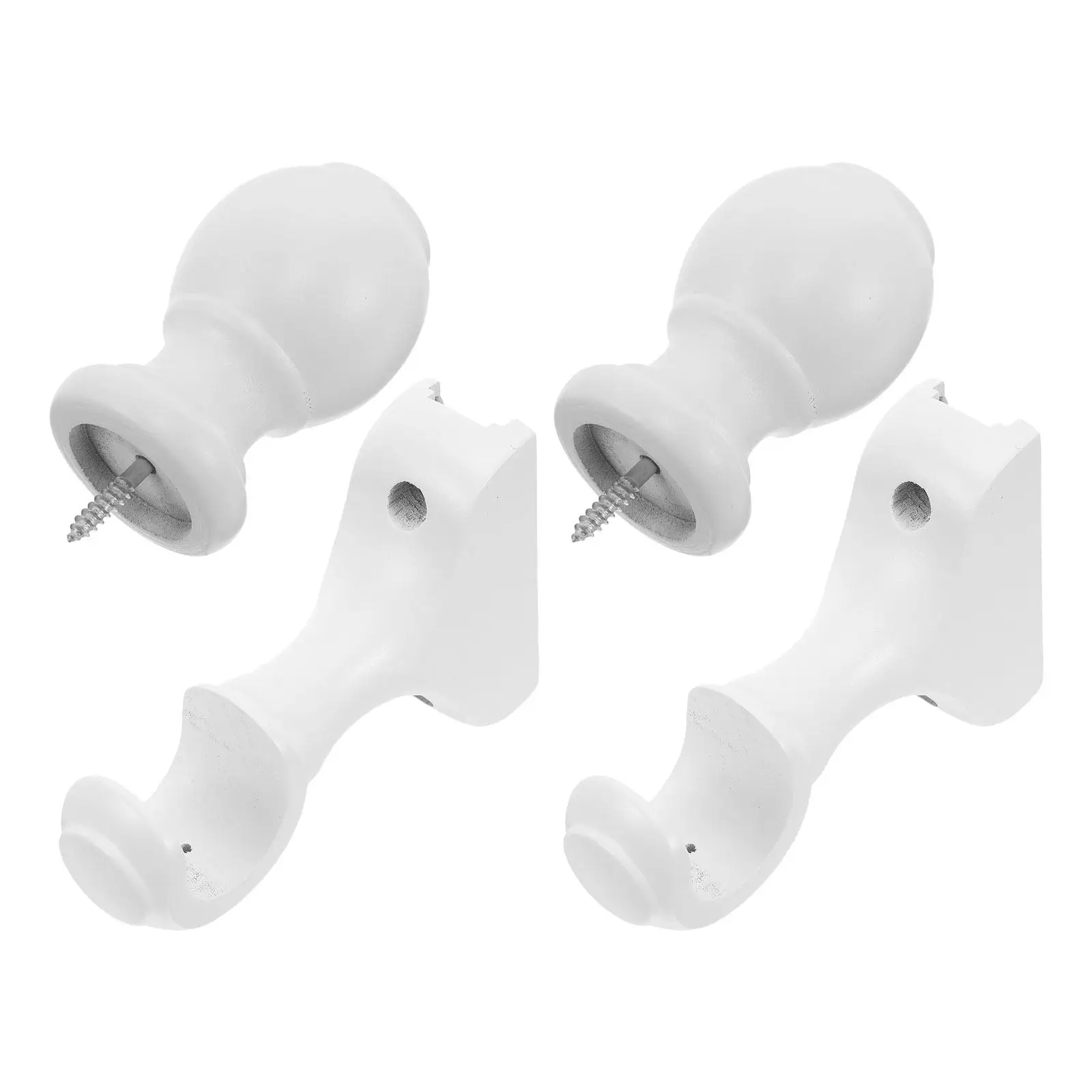 1Set Wooden Curtain Rod Finials White Brackets Decorative End Caps Home Office Window Drapery Rod Accessories Roman Track
