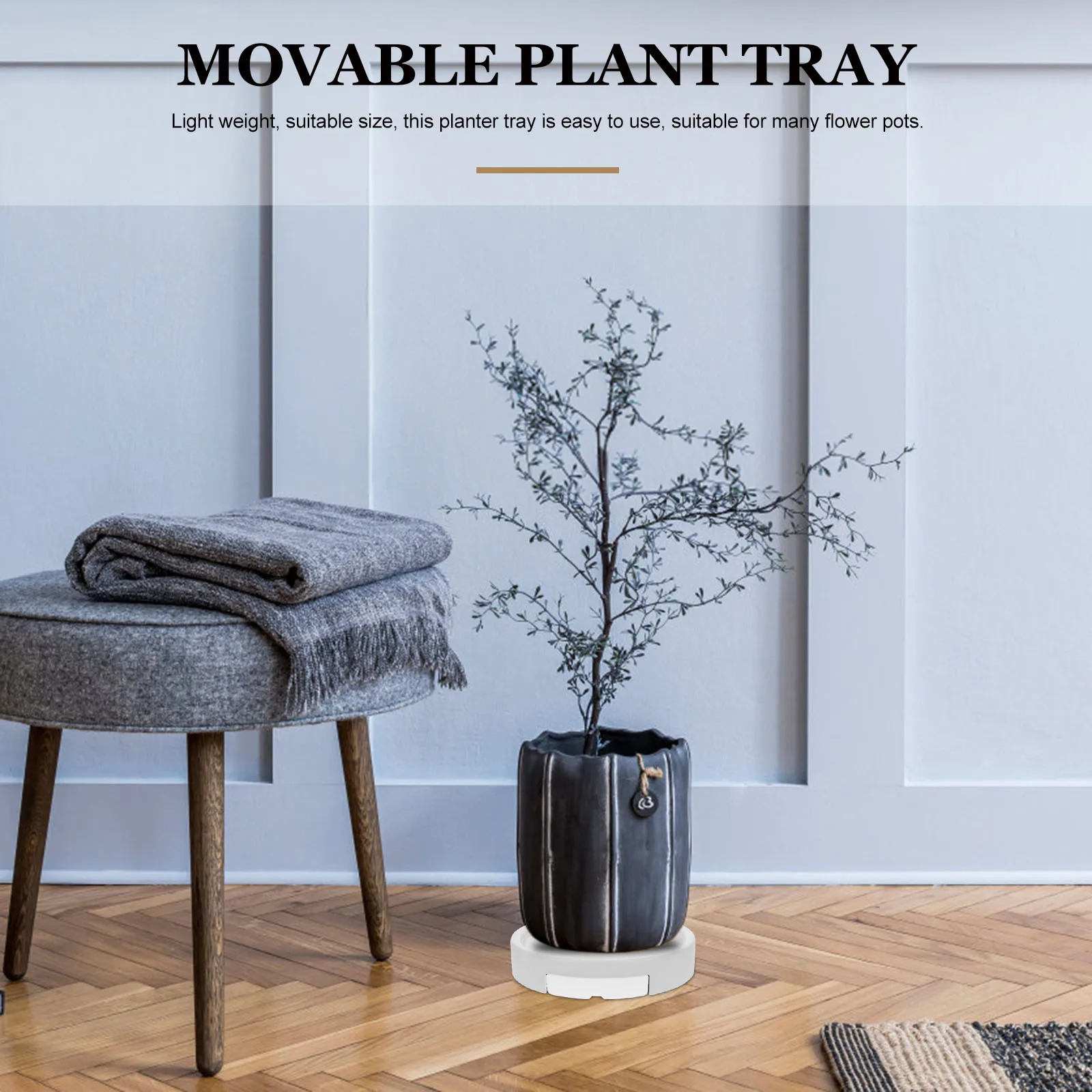 

Grey Round Planter Tray Rolling Plant Mover Easy Clean Water Catcher For Potted Plants