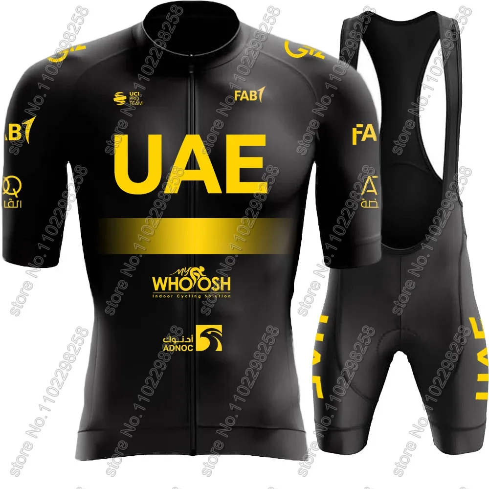 Golden UAE Team 2024 Cycling Jersey Set Short Sleeve Mens Black Clothing Road Bike Shirts Suit Bicycle Bib Shorts MTB Maillot