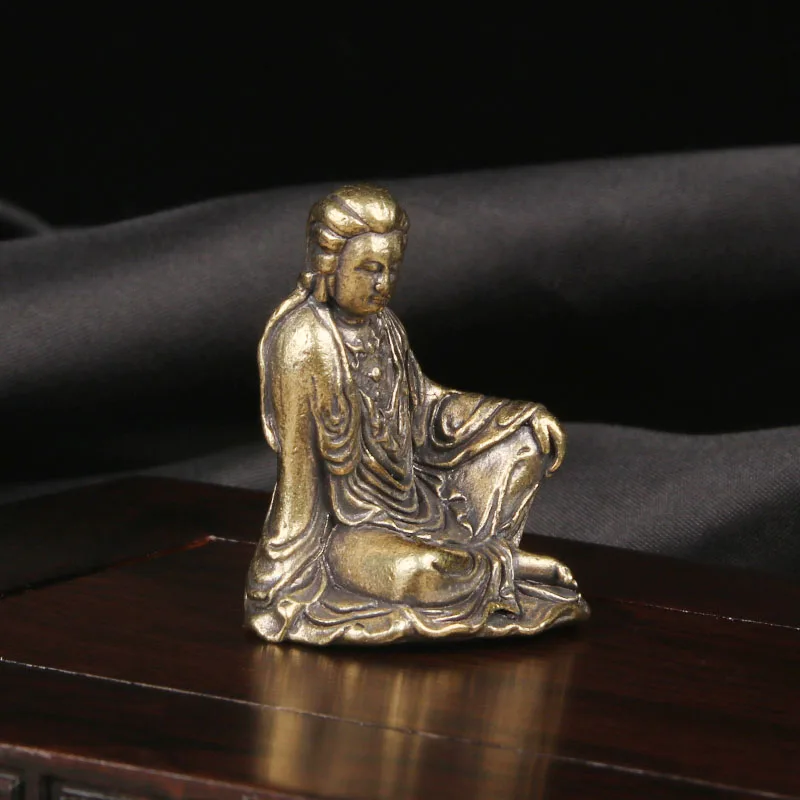 Solid Copper Statue of Guanyin Bodhisattva In Brass Tabletop Decoration Buddha Statue and Bronze Ware